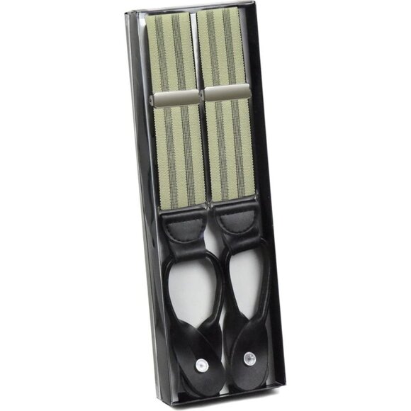 Hold’Em 1 ¼ Fancy Stripe and Solid Suspenders for Men Leather Button-Shadow Tan - Picture 2 of 7